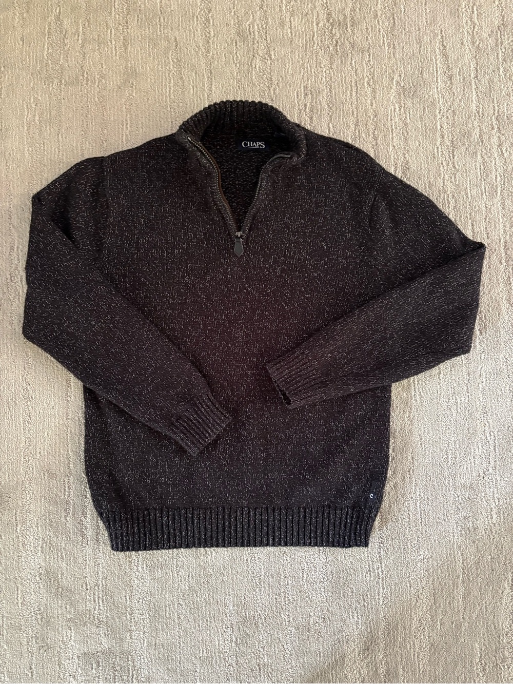 Chaps Mens Quarter Zip Sweater M Grey Knit Pullover Mock Neck Ribbed Classic